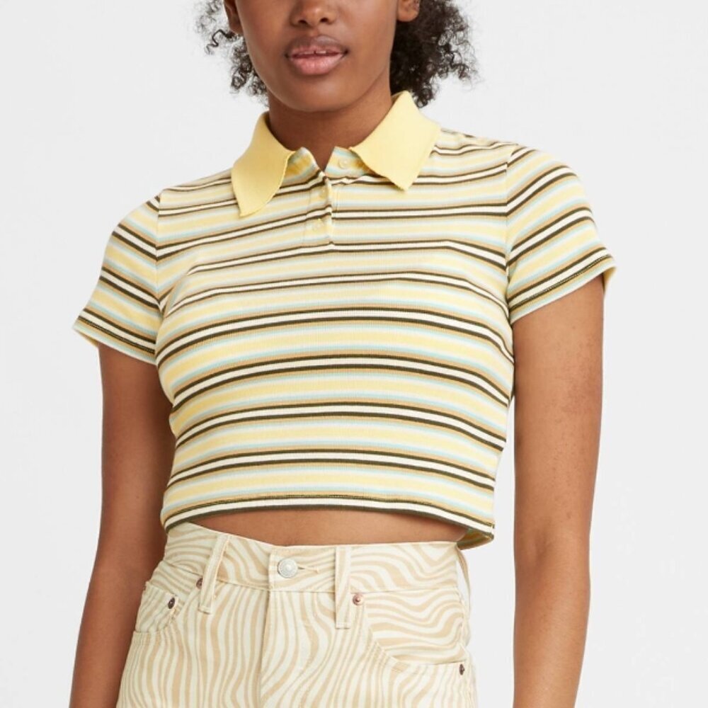 Levi's Yellow Striped Ribbed Polo Crop Top